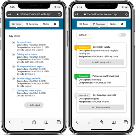screenshot from Homecare Now App