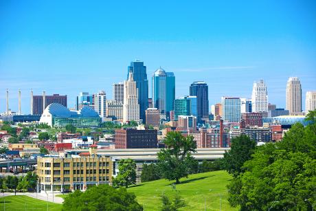 Kansas City MO skyline on a sunny day