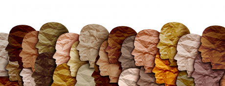 cut out paper faces, different colors