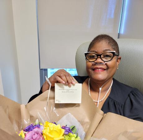 Writer Melanie Campbell at the end of her hospital stay.
