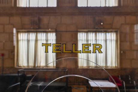 Teller window in bank
