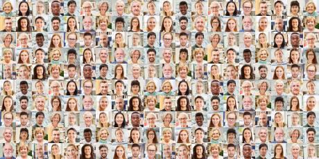 Bunches of people in a box